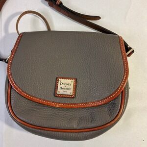Dooney & Bourke Pebble Grain Leather Crossbody Bag Grey Brown Saddle Bag